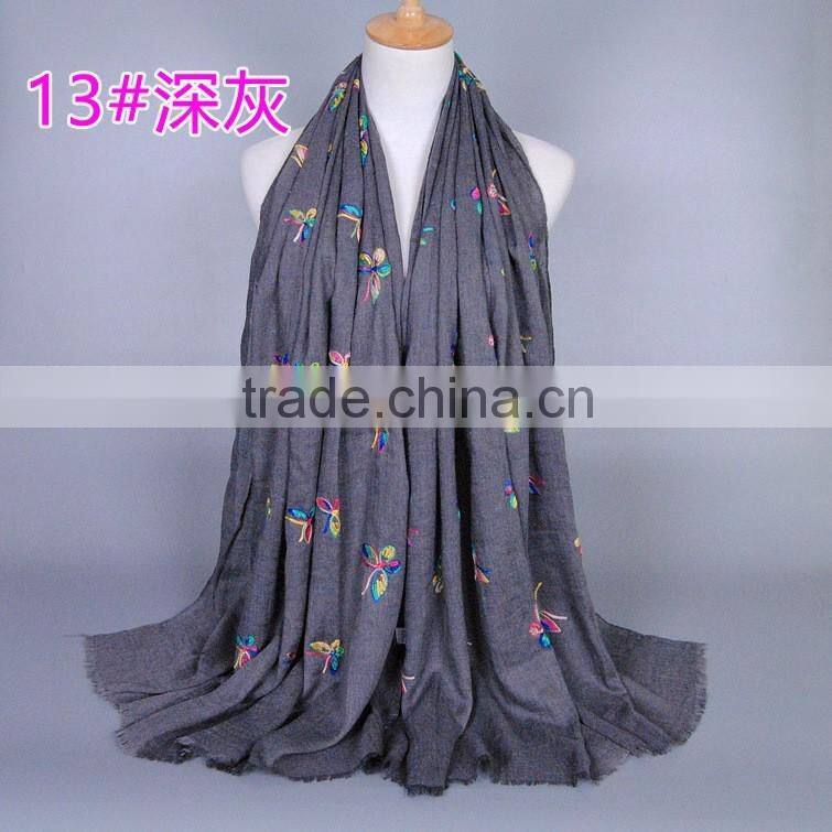 Latest Design Cotton Colorful Butterfly Emboridery Scarf Shawl