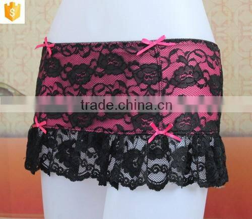 pink sexy lace lady skirt, black lace young girl skirt