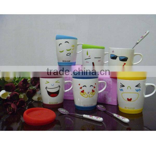 2012 newest porcelain coffee mug with silicon lid and bottom BY-SB2