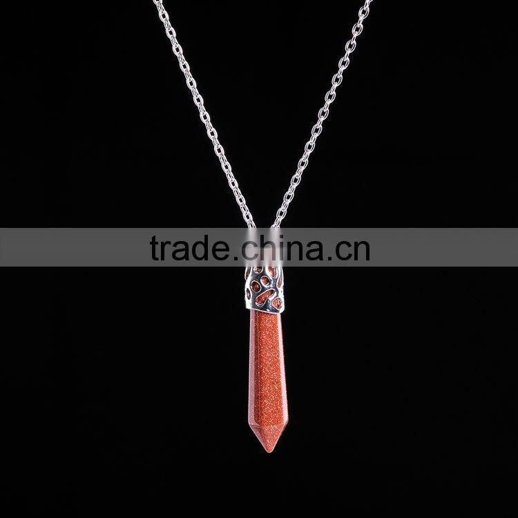 Wholesale Women Jewelry Fashion Gem Stone Pendant Turquoise Stone Bullet Necklace SMJ0112