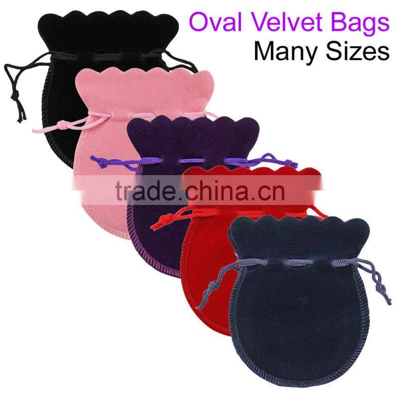 Custom Oval Velvet pouch Jewelry Drawstring Bag with custom printing