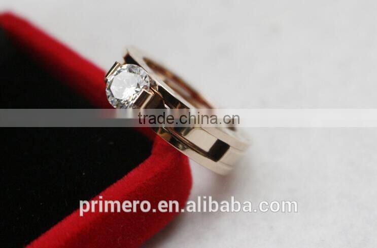 Classic Single Rhinestone Big Stone Titanium Steel Bulgarian Combo Carat Designs Rose Gold Ring Jewelry Accessories