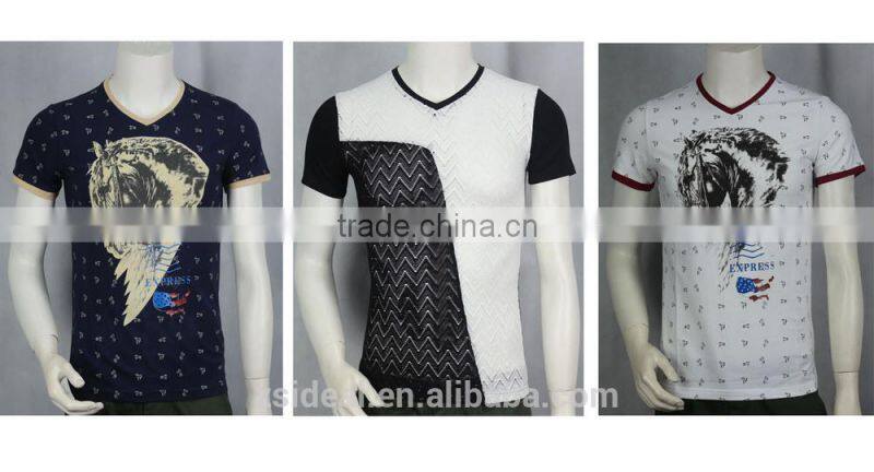 Dobby polyester beading design V-neck man polo t-shirt