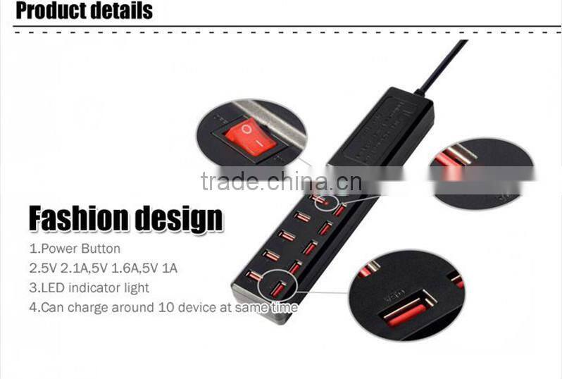 New 10 Port High Speed USB 2.0 Hub Expansion Power Adapter for Notebook PC