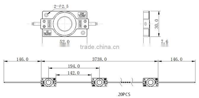 Cre e Led type 2W dc12v IP65 waterproof injection 2525 led module with lens led display module signage light 5 year warranty