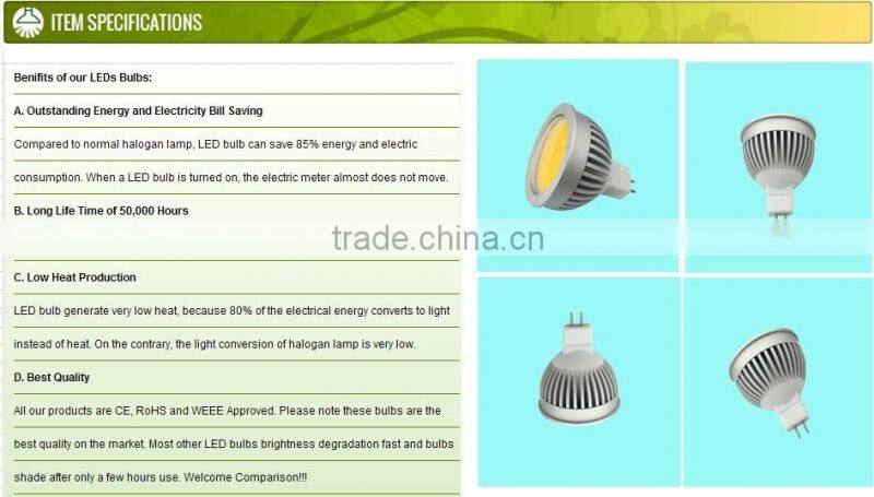 100% quality guaranteed 2 year warranty 5W led cob mr16 dimmable spotlight