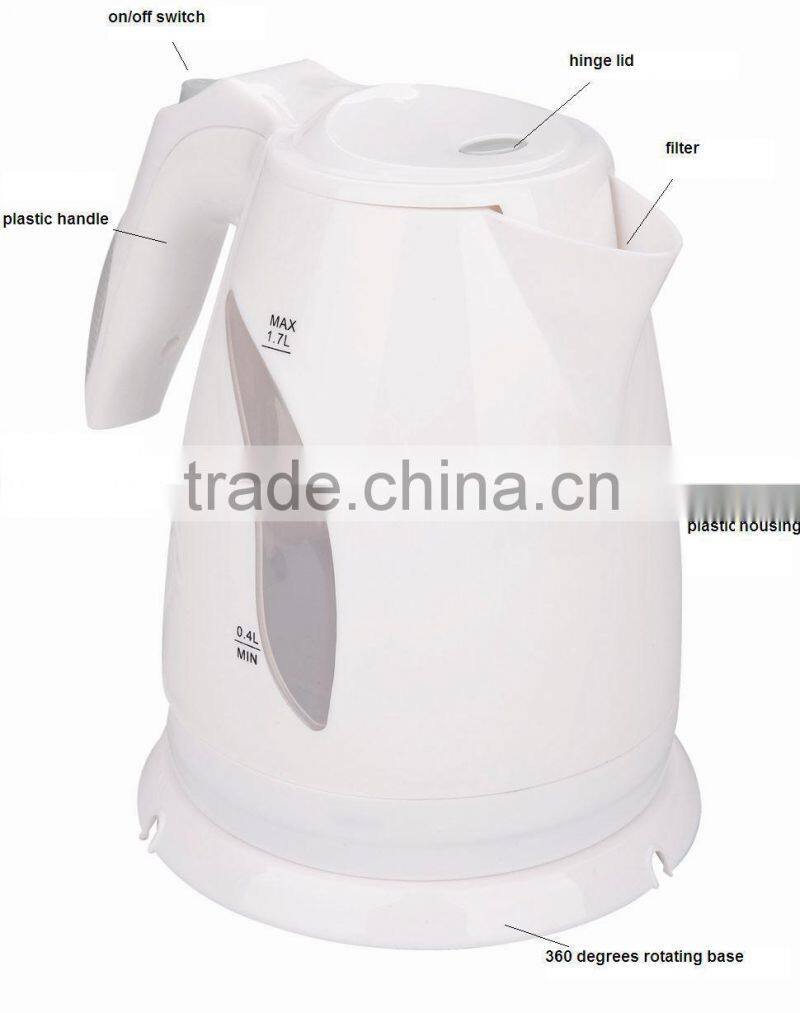 kitchen appliances kettle supplier 1.7L plastic cordless electric kettle