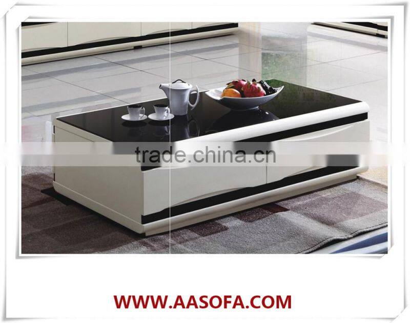 modern design wooden tea table with glass top