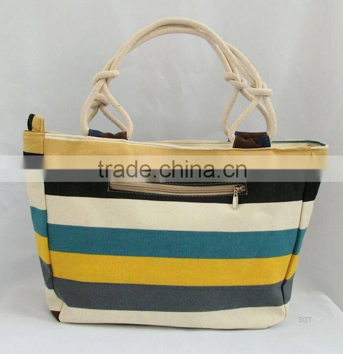 2014 latest design canvas lady bag striped handbags