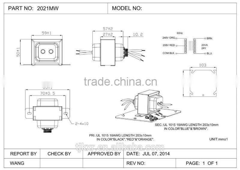 With 2-year product warranty, UL, CUL, CE approved,class 2, 15W 20W transformer 24Vac