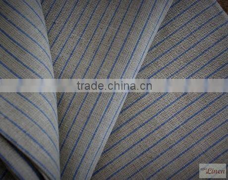 100% plain linen Natural fabric with blue stripes