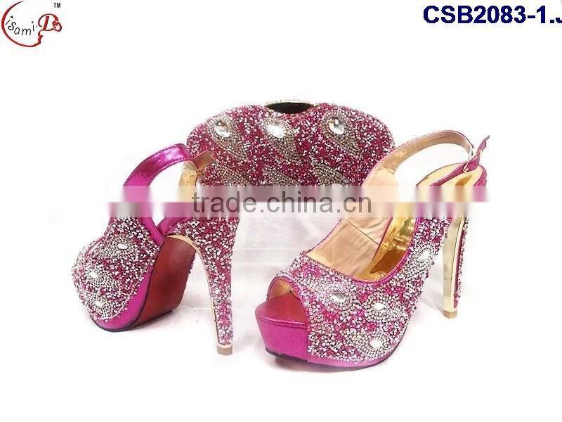 CSB2083 2016 No.1 sale new fashion New design Italian style high heel shoes bag with rhinestone for matching Cinderella dress