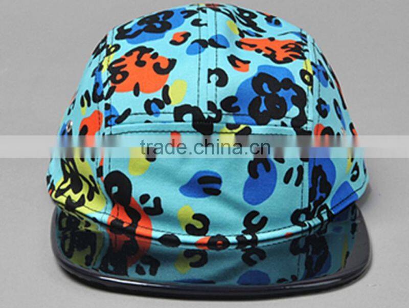 colorful 5panel leopard print leather brim camper hats