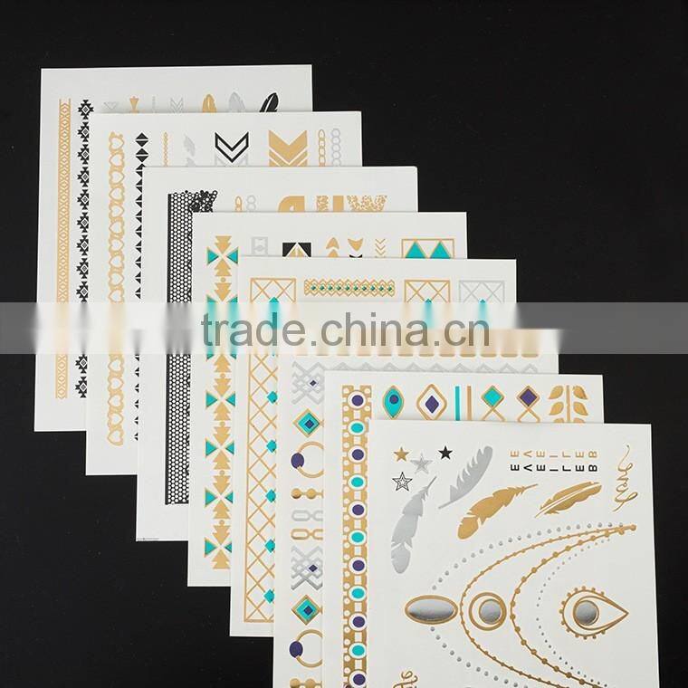 New Necklace Bracelets Tattoo Metal Silver Golden Temporary Tattoos Sticker For Adults