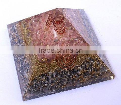 Rose Quartz Orgonite Aluminium Layer Pyramid With Crystal Point : Wholesale Orgonite Products