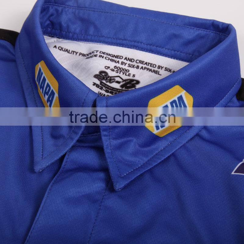 2015 100% polyester microfiber sublimated custom pit crew shirts
