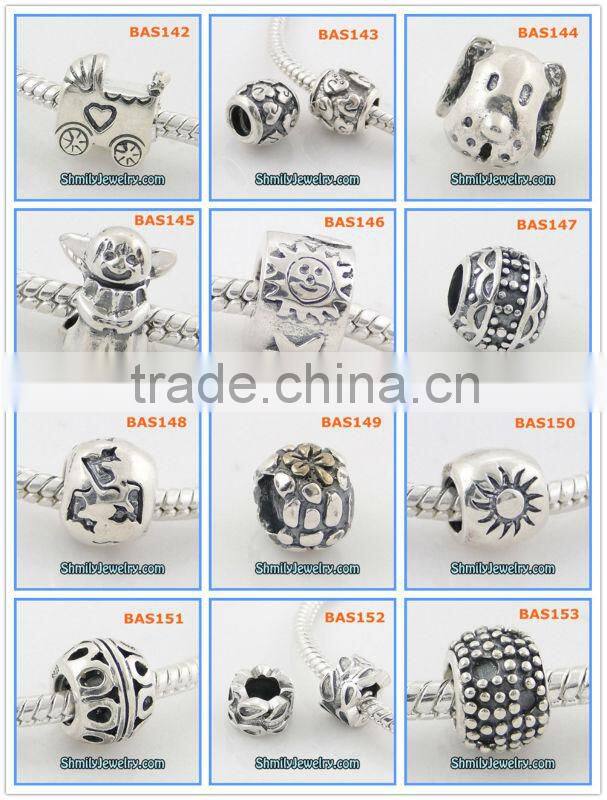 Wholesale Pink CZ Rhinestone Sterling Silver Heart Beads BCZ43A