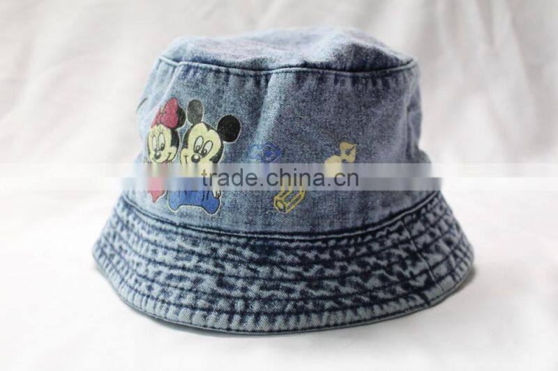 Comfortable funny jean embroidery kids bucket hats
