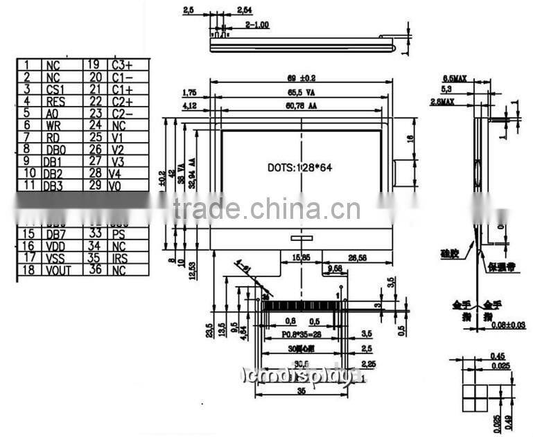 custom transparent TN/STN/VA FPC12864 COG lcd display module