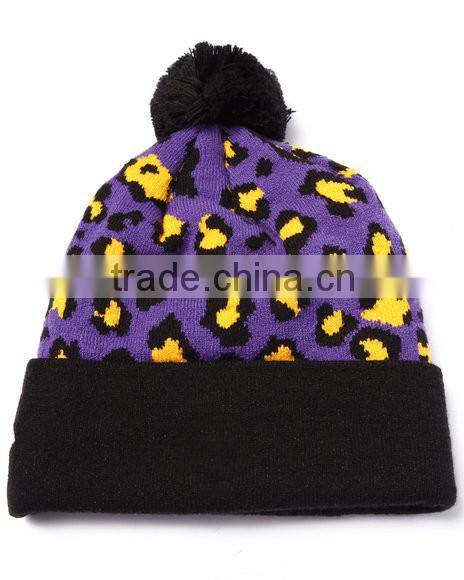 Custom Pompom Beanie Hats Jacquard Knitted Beanies with Top Ball