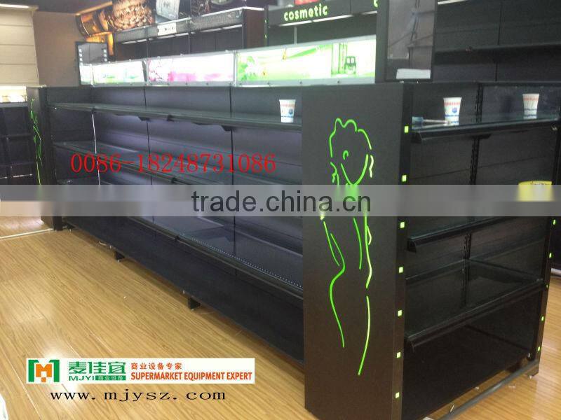 Hypermarket Cosmetics Display Racks/Latest Fashion Cosmetics Store Display Stand with Light Box