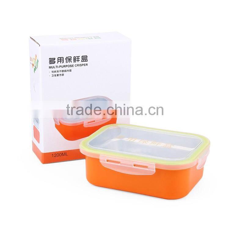 colourful stainless steel food crisper box with plastic lid