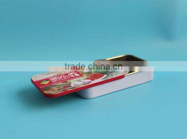 Square tinplate metal tin can with sliding top, 10g-300g sliding square tinplate metal tin can