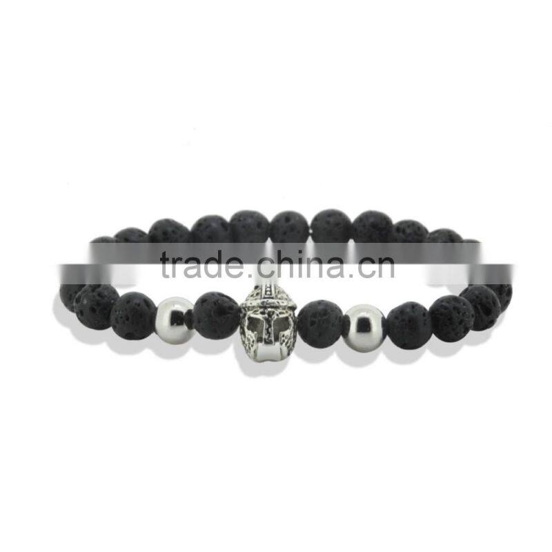 2016 Fashion Gold & Silver Spartan Knight Helmet Lava Stone Beads Bracelet for men