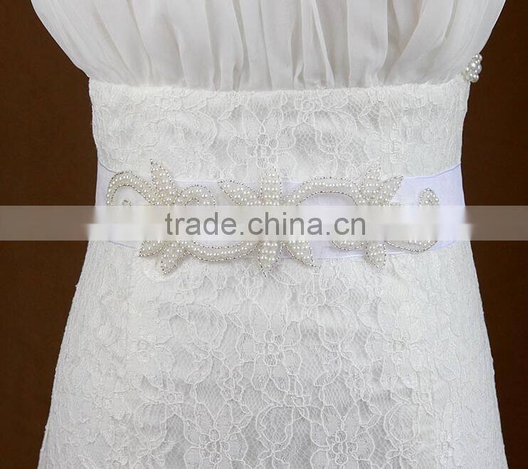 Pearl flower fancy chain iron on rhinestone trim bridal sash belt