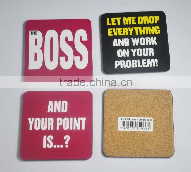Custom made wood cup pad , cork mdf coaster set
