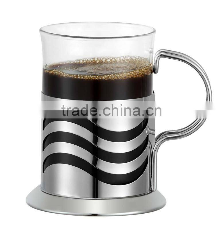 Glass cup with stainless steel handle