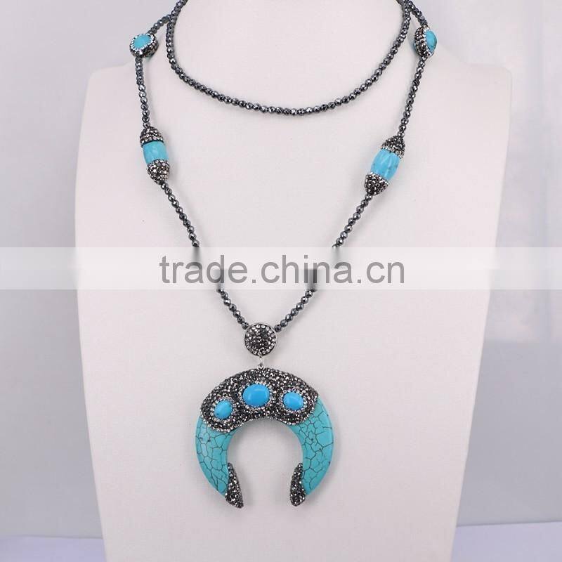 Charm Carved Shell Gem Necklace, with 3mm Black Hematite Beads Necklace, Pendant Druzy Natural Stone Necklace