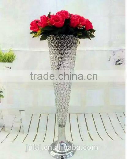 2017 News decoration crystal beads vase , silver add crystal bead vase for weddings