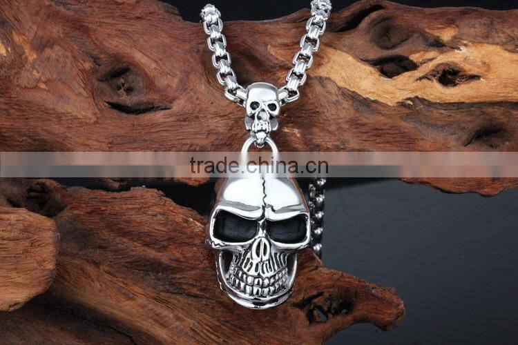 High polish stainless steel skull head design tibetan pendant