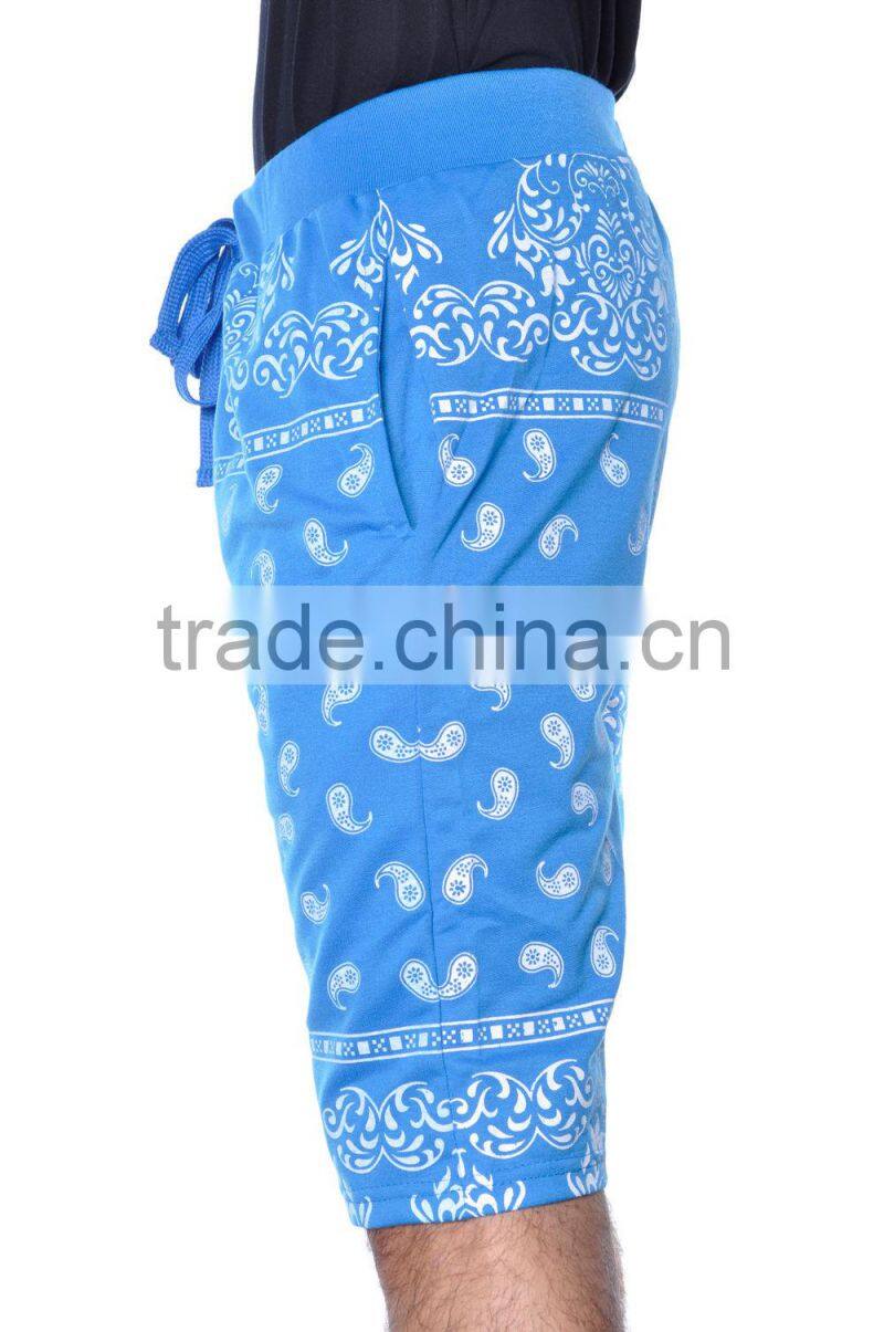 Basic Casual Rock Old School Bandana Paisley French Terry Short