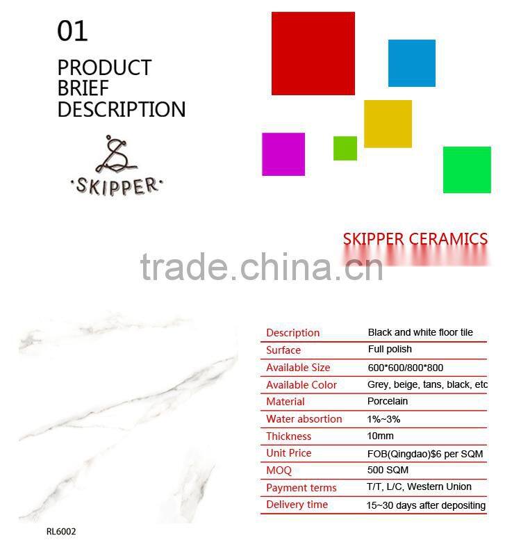 ceramic tile, floor tile, black and white tiles RL6002