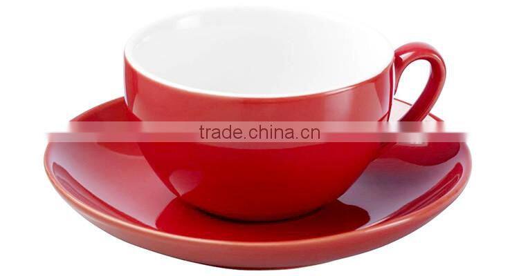 Red White Color Glazed Ceramic Stoneware Coffee Tea Cups and Saucers Sets