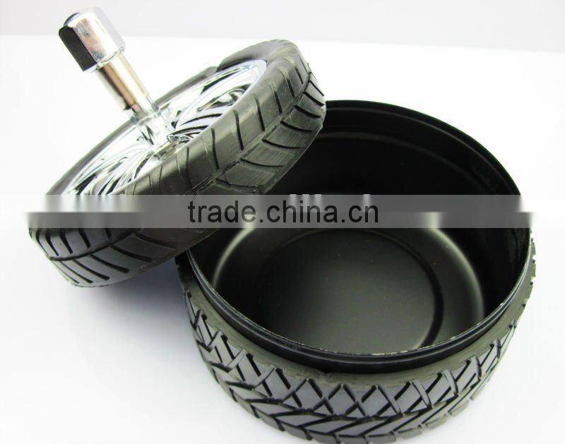 Table Round Metal Ashtray, Wheel Ashtray With Spin Lid