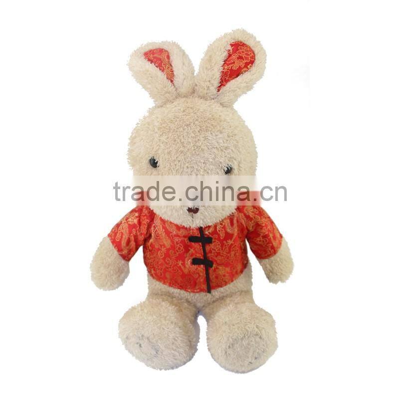 cheap custom plush rabbit toys in red clothes