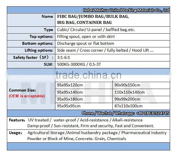 100% pp woven jumbo bag 2000kg big bag FIBC
