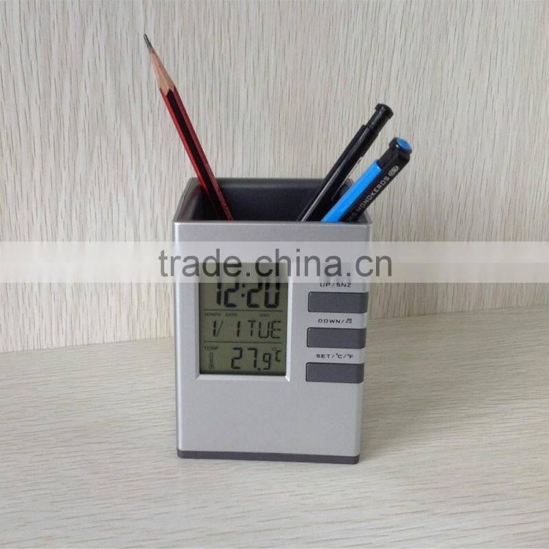 Multifunctional Digital Table Pen Holder With Clock And Calendar