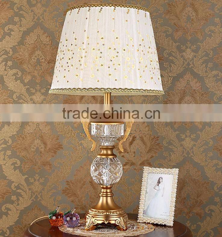 Metal stand lace lampshade clear K9 crystal table lamp