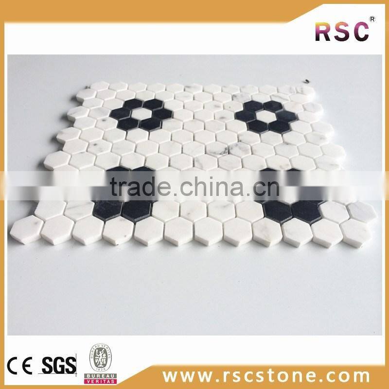 White hexagon marble mosaic tile