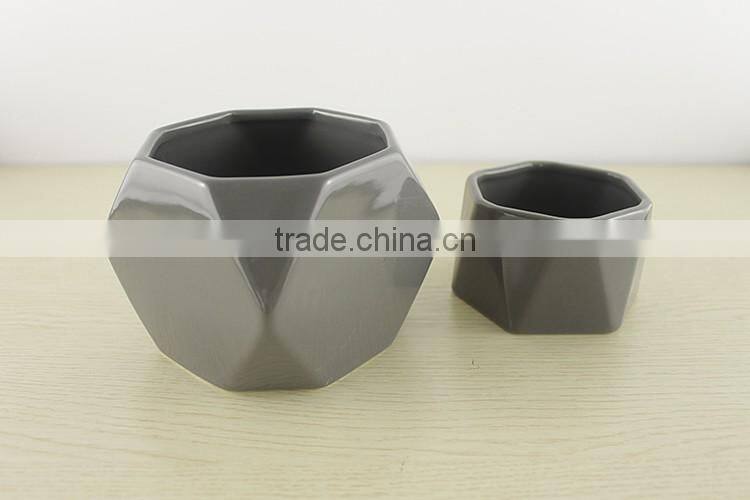 China cheap custom glazed polyhedral prismatic ceramic flower pot