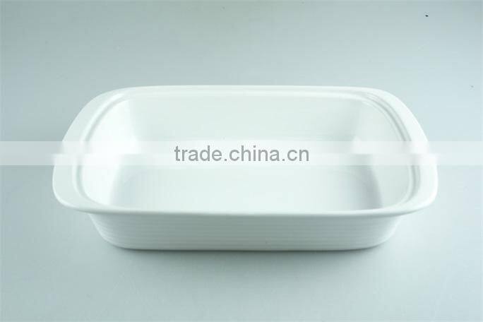 White ceramic rectangular stoneware bakeware, porcelain casserole serving dishes