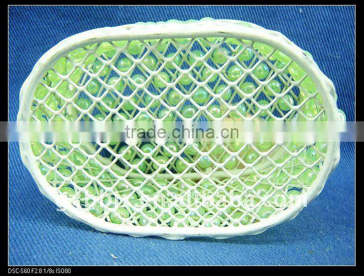 Green pearl and creamywhite iron frame storage home decorative box with lid