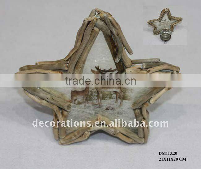 wooden christmas candle holder with print