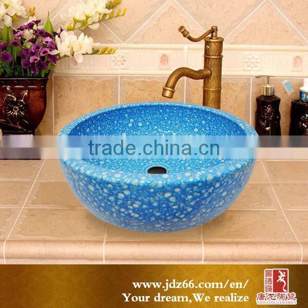 2015 Hot sale jingdezhen porcelain sink polish in ceramic basin blue