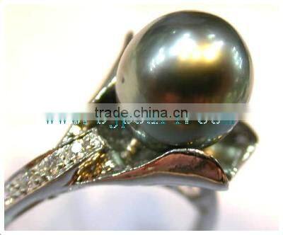 fashion seed 18K gold best quality black tahitian perfect pearl ring for girls