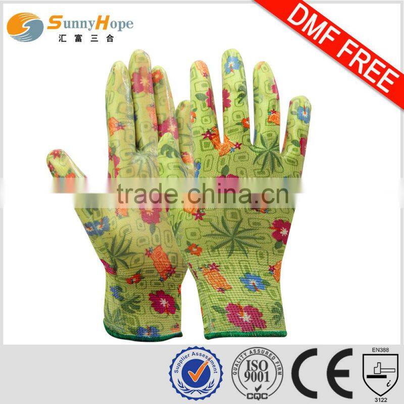 SUNNYHOPE 13gauge nitirle coated nylon work gloves gardening gloves